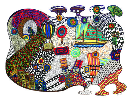 Homage to Hundertwasser     coloured inks on paper